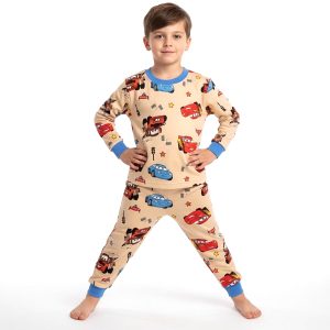 Cars Boys Winter Pajama Set - Brownبجايم مبتن من داخل