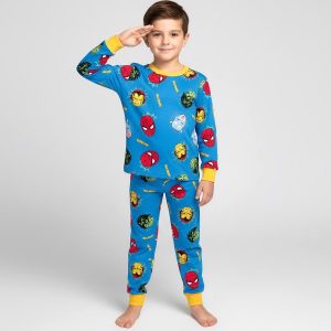 Marvel Face Boys Winter Pajama Set - Blueبجايم مبتن من داخل