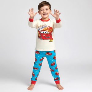 Cars Boys Winter Pajama Set - Cream Blueبجايم مبتن من داخل