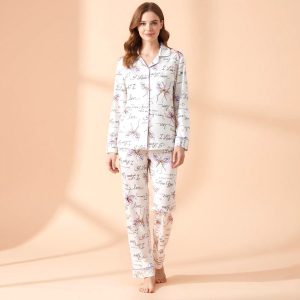 I Love You Ladies Loungewear Front Open Pajama Set - White