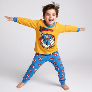 Superman Boys Winter Pajama Set - Yellow Blueبجايم مبتن من داخل