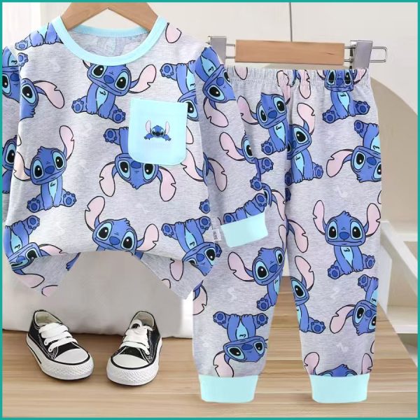 Cute Stitch Boys Full Sleeves Pajama Set Khafif - Grey - Image 4