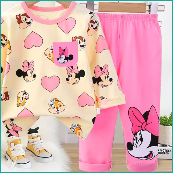Love Minnie Girls Full Sleeves Pajama Set Khafif - Yellow - Image 4