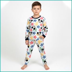 Mickey Stars Boys Full Sleeves Pajama Set Khafif - Blue