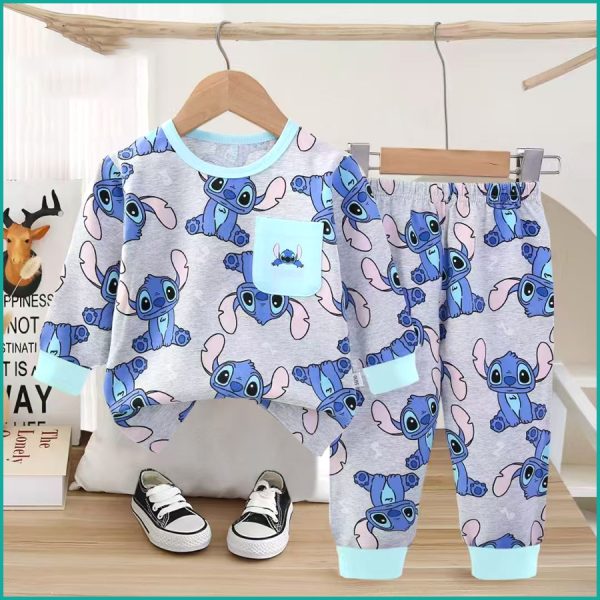 Cute Stitch Boys Full Sleeves Pajama Set Khafif - Grey - Image 2
