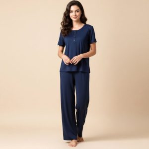 Plain Ladies Loungewear Pajama Set - Navy