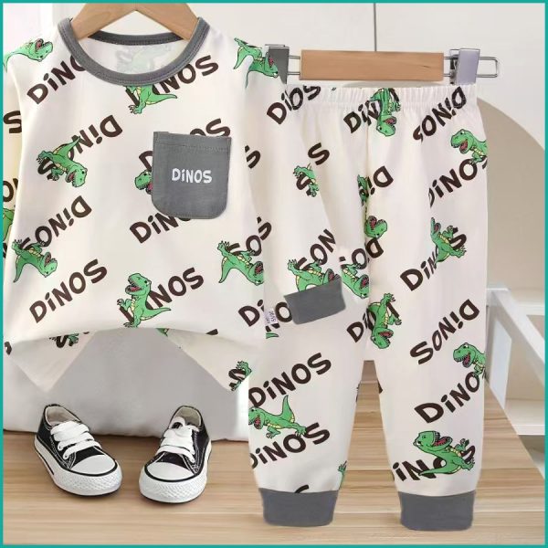 Dinos Boys Full Sleeves Pajama Set Khafif - Cream - Image 4