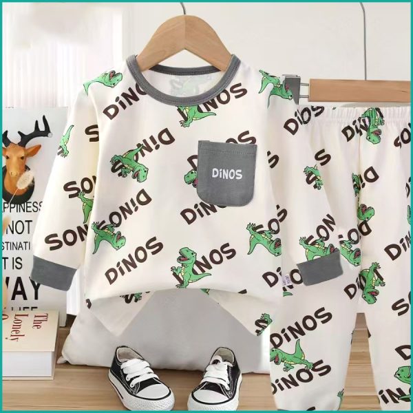 Dinos Boys Full Sleeves Pajama Set Khafif - Cream - Image 3