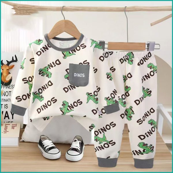 Dinos Boys Full Sleeves Pajama Set Khafif - Cream - Image 2