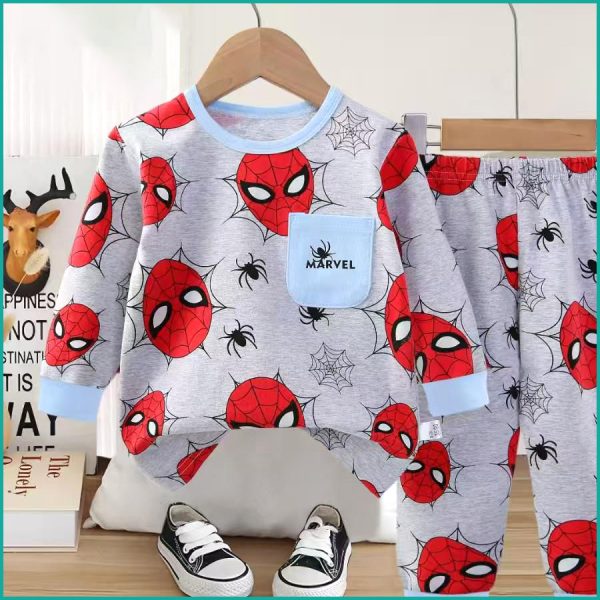 Spiderman Boys Full Sleeves Pajama Set Khafif - Grey - Image 3