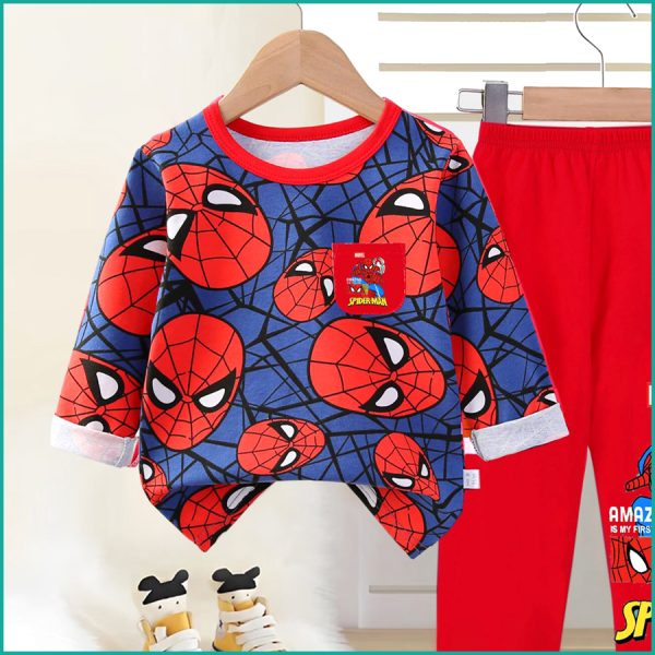 Marvel Spiderman Boys Full Sleeves Pajama Set Khafif - Red - Image 3