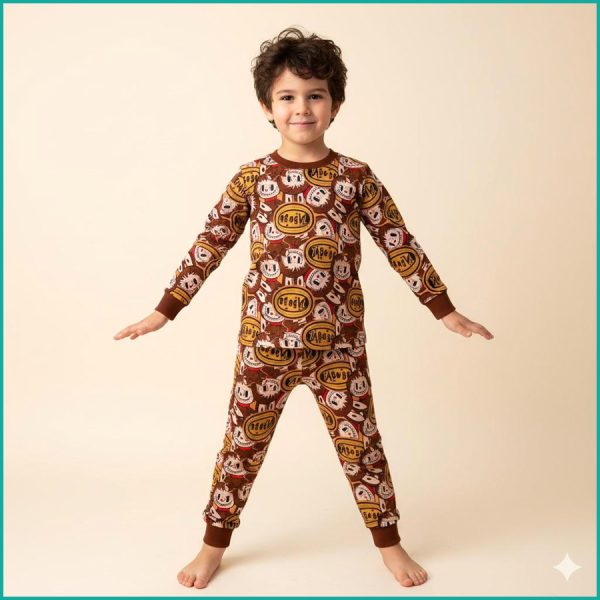 All Labubu Boys Full Sleeves Pajama Set - Brown