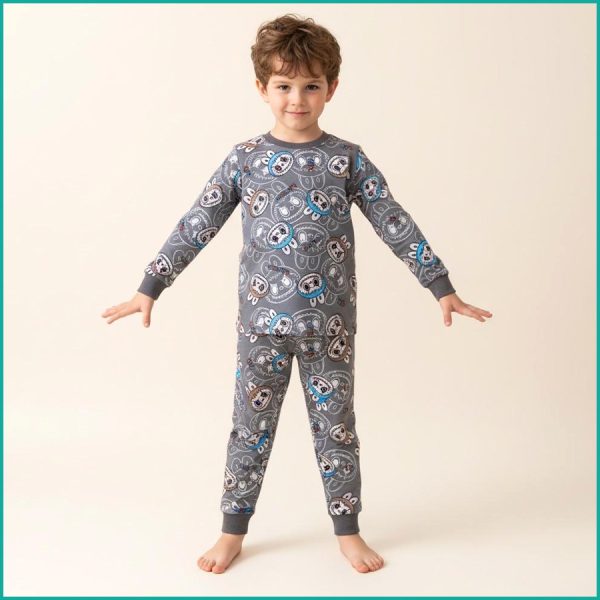 Labubu Angry Boys Full Sleeves Pajama Set - Dark Grey