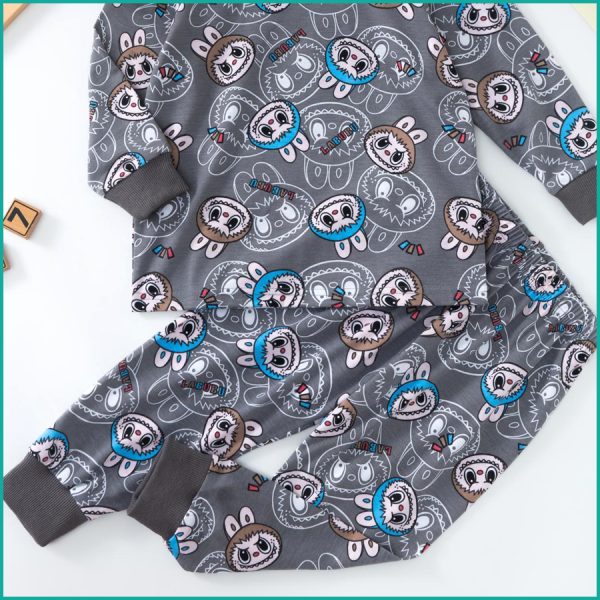 Labubu Angry Boys Full Sleeves Pajama Set - Dark Grey - Image 3