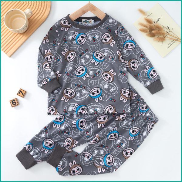 Labubu Angry Boys Full Sleeves Pajama Set - Dark Grey - Image 2