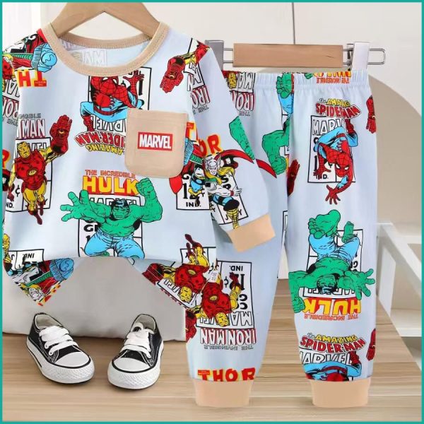 Marvel Hero Boys Full Sleeves Pajama Set Khafif - Light Blue - Image 4