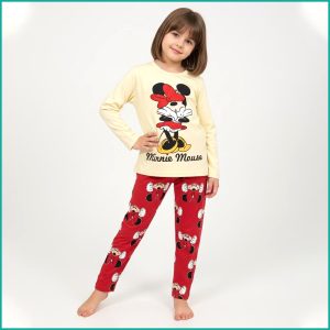 Minnie Mouse Girls Full Sleeves Pajama Set Khafif - Cream Red