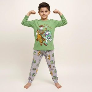 Toy Story Boys Full Sleeves Pajama Set - Green Grey