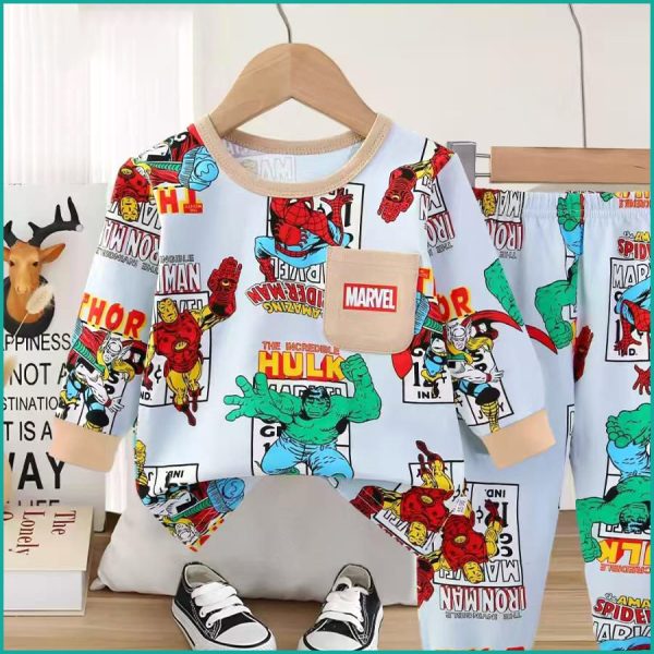 Marvel Hero Boys Full Sleeves Pajama Set Khafif - Light Blue - Image 3