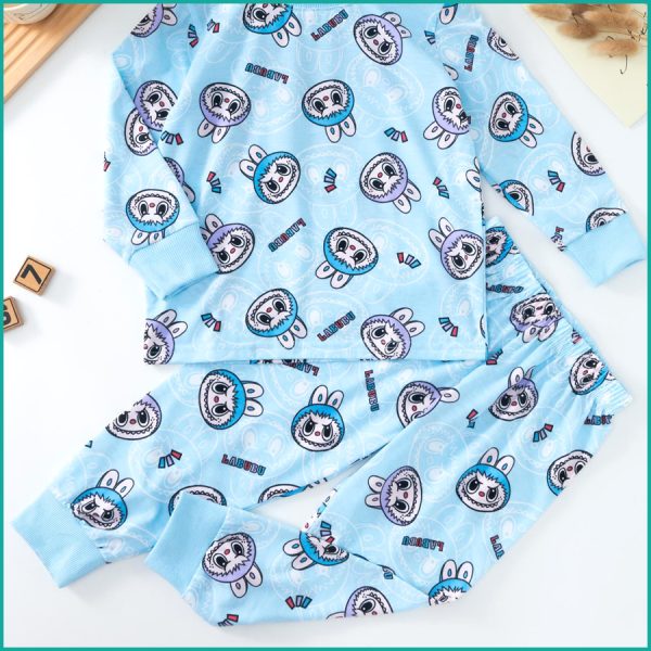 Labubu Angry Boys Full Sleeves Pajama Set - Sky Blue - Image 3