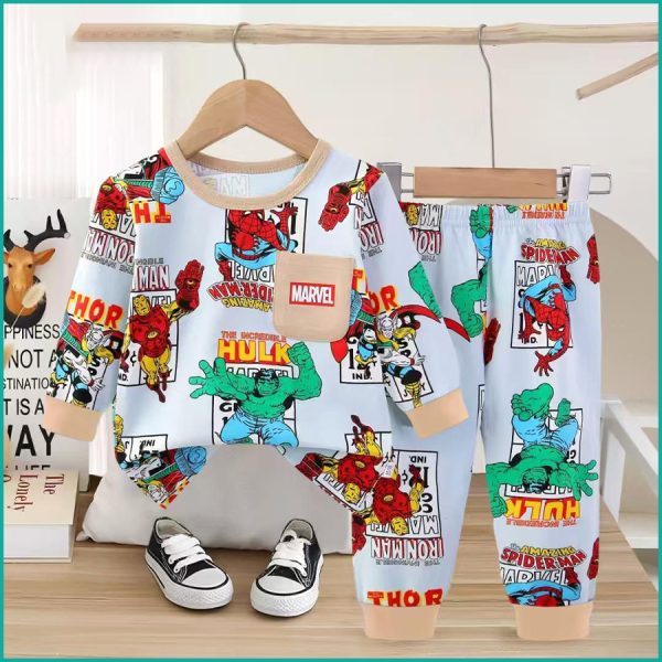 Marvel Hero Boys Full Sleeves Pajama Set Khafif - Light Blue - Image 2