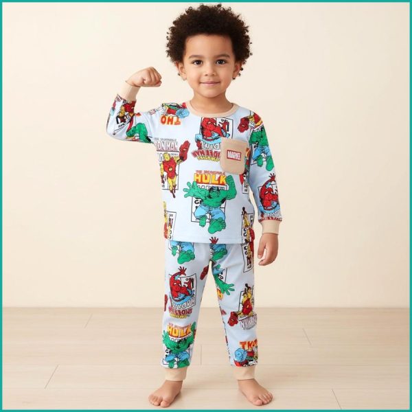 Marvel Hero Boys Full Sleeves Pajama Set Khafif - Light Blue