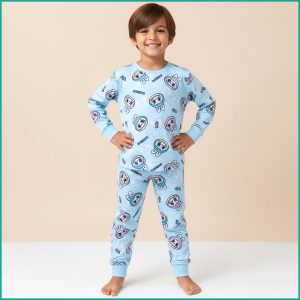 Labubu Angry Boys Full Sleeves Pajama Set - Sky Blue