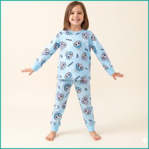 Labubu Angry Girls Full Sleeves Pajama Set - Sky Blue