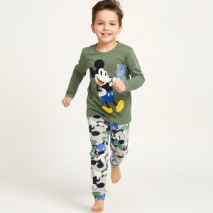 Mickey Boys Full Sleeves Pajama Set - Green Grey