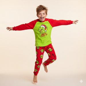 Santa Saur-us Boys Winter Pajama Set - Red Neon