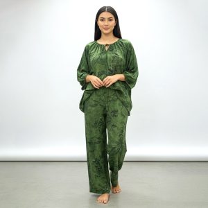 All Leaves Ladies Linen Pajama Loungewear - Green