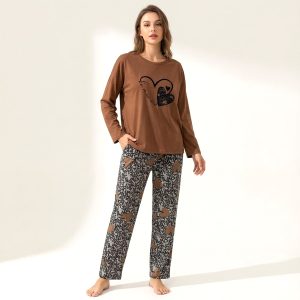 Be Mine Ladies Pajama Set - Brown