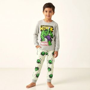 Marvel Hulk Boys Full Sleeves Cotton Pajama Set - Grey