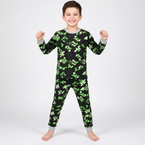 Minecraft Boys Winter Pajama Set - Blackبجايم مبتن من داخل