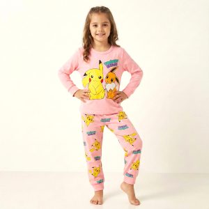 Pokémon Friend Girls Full Sleeves Cotton Pajama Set - Pink