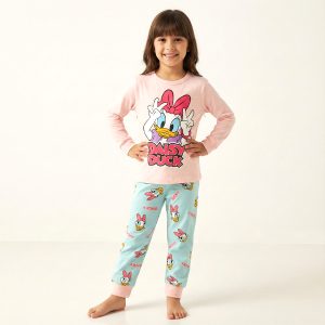 Daisy Duck Girls Full Sleeves Cotton Pajama Set - Pink Blue