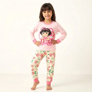 Dora Floral Girls Full Sleeves Cotton Pajama Set - Pink