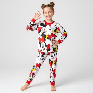 Hello Minnie Girls Full Sleeves Pajama Set - White