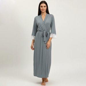 Plain with Lace Ladies Rob - Grey