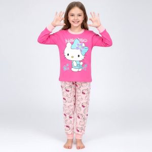 Hello Kitty Girls Winter Pajama Set - Hot Pinkبجايم مبتن من داخل
