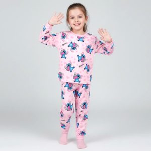 Stitch Love Girls Winter Pajama Set - Pinkبجايم مبتن من داخل