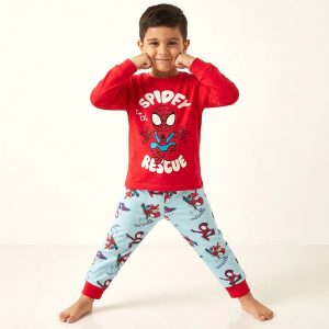 Spidey Rescue Boys Full Sleeves Cotton Pajama Set - Red
