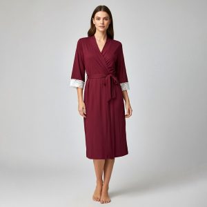Plain with Lace Ladies Rob - Red