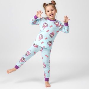 Labubu Girls Full Sleeves Pajama Set - Sky Blue