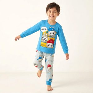 Labubu Boys Full Sleeves Cotton Pajama Set - Grey Blue
