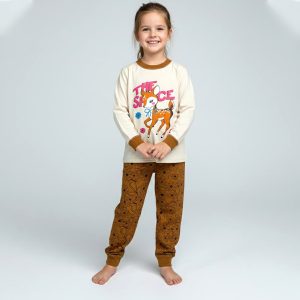 Mini Deer Girls Full Sleeves Pajama Set Khafif - Brown