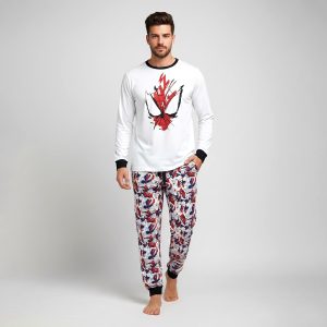 Spiderman Face Men's Pajama Set - White