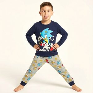 Sonic Ring Boys Full Sleeves Cotton Pajama Set - Grey Blue