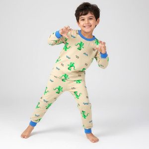 Dino Boys Winter Pajama Set - Creamبجايم مبتن من داخل