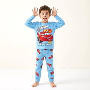 McQueen Boys Full Sleeves Cotton Pajama Set - Sky Blue